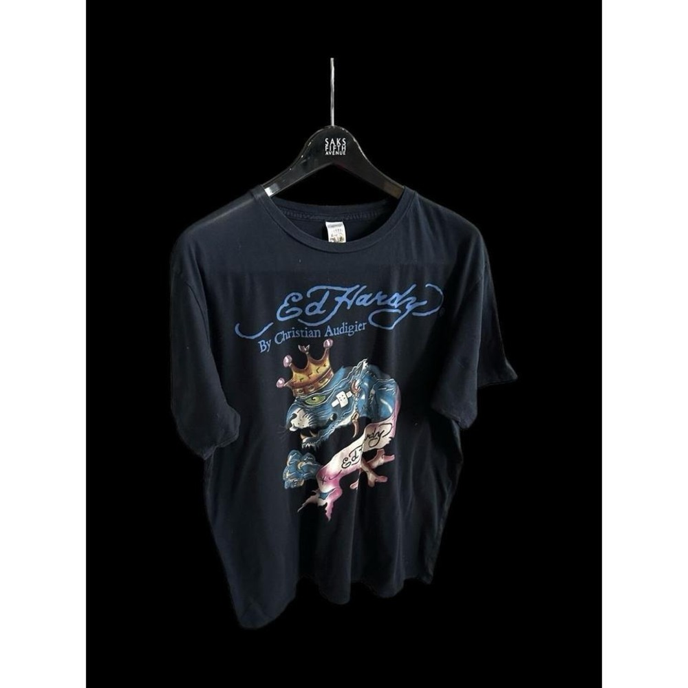 90's Ed Hardy Men's T-Shirt Tiger Christian Audigiere‎ Sz XL Black Tee Y2K